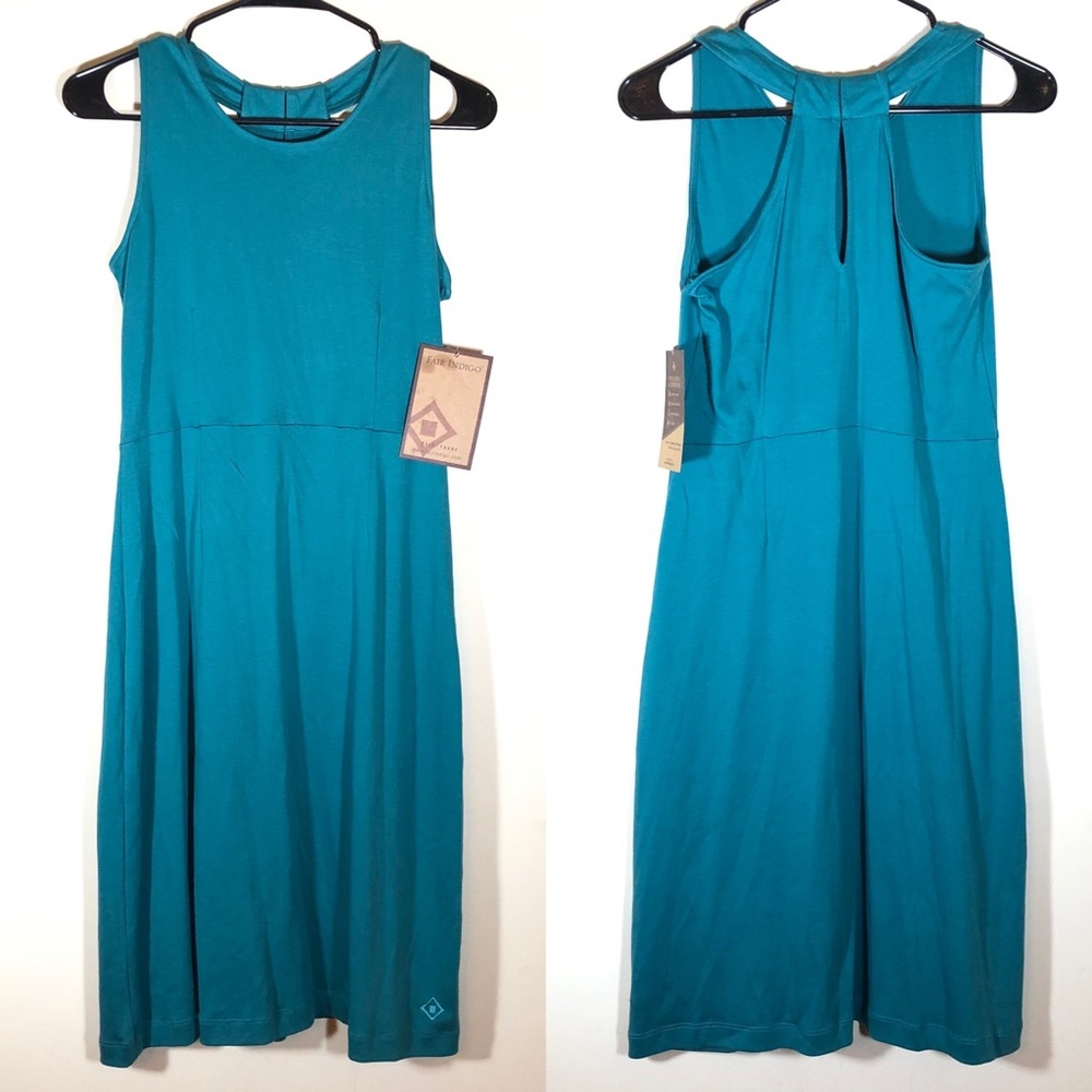 Fair Indigo Fair Trade Teal Green Jersey Dress S - Picture 1 of 4